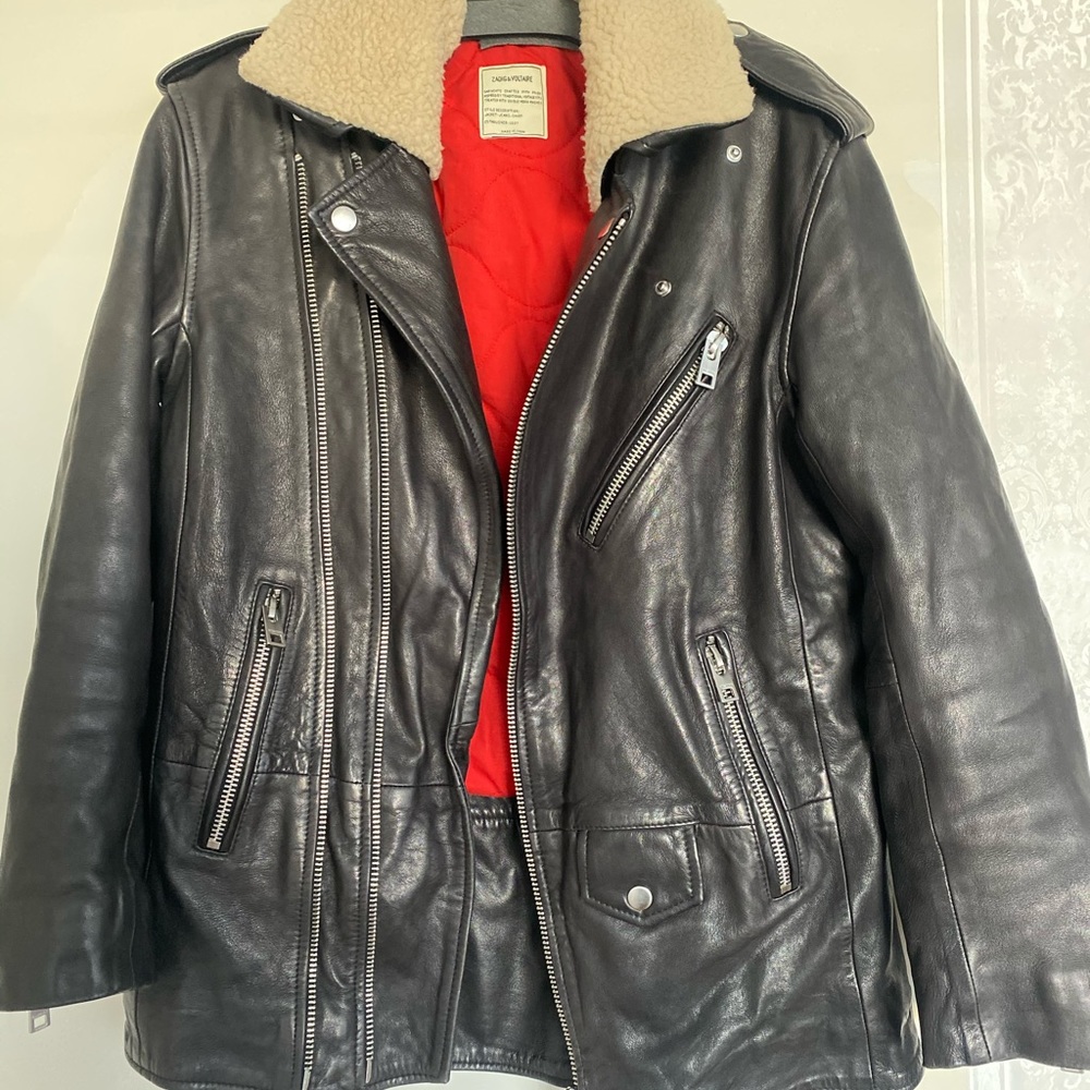 Zadig & Voltaire leather jacket collar removable